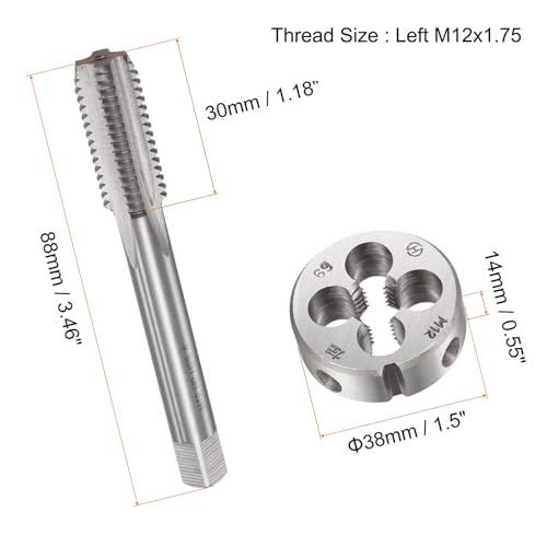 Tap and Die Sets,M12x1.75 Metric Left Hand Screw Thread Straight Flute Tap with Round Threading Die,Tap & Die Kit for Nut Screw Bolt Thread Repair - size: M12x1.75