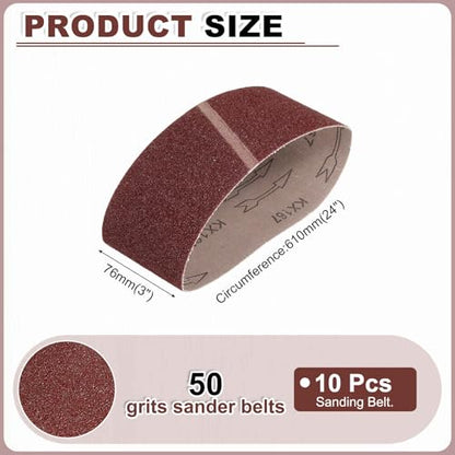 HARFINGTON 3 x 24 Inch Sanding Belts, 10 Pcs 50 Grit Aluminum Oxide Abrasive Belt Sander File Belt for Woodworking, Metal Polishing, Knife Sharpener - size: 3 x 24 Inch(50 Grit)