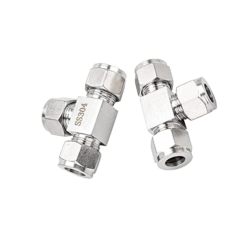 304 Stainless Steel Compression Tee 1/4" OD x 1/4" OD T-fitting 3-way 2pc - color: Pack of 2, size: 0.25 Inch