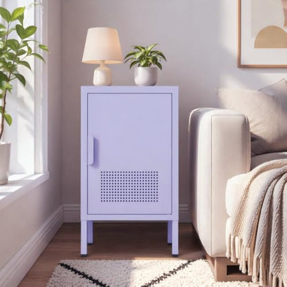 Single Door Metal Coffee Table Adjustable Easy to Assemble Living Room 2-Tier Side Table for Storing Mobile Phones and Books Children's Bedside Table Purple 24" H X 13.8" W X 15" D - color: Lilac, style: End Table-24"H-BG