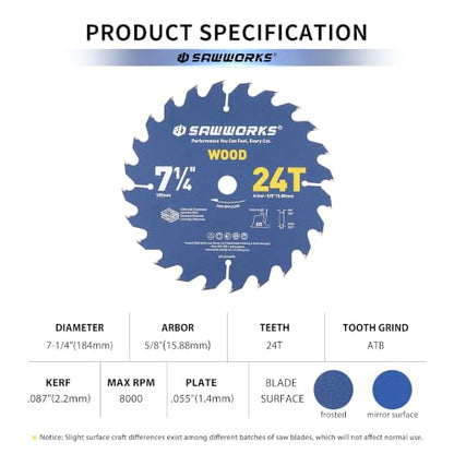 SawWorks 7-1/4" 24T 10-Pack Thin Kerf Circular Saw Blade Bulk Framing - size: 7-1/4 In 24T(10PCS)