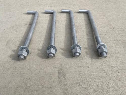 Sandbaggy 3/4" x 12" Threaded Concrete Anchor L-Bolts (Nuts & Washers Included) - Hot Dipped Galvanized - Sill Plate, Base Plate, Masonry, Wood, Cement Anchors, J Bolt (1, 3/4" x 12") - size: 3/4" x 12"