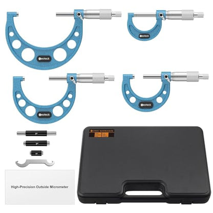 Neoteck 0-4"/0.0001" 4PCS Outside Micrometer Set Hardened Steel Micrometer - size: 0-4"-4Pcs