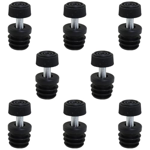 Heyous 8PCS 25mm Outer Diameter Black PP Plastic Adjustable Leveling Feet Round Fluted Plug Furniture Slide Inserts for Mechanical Equipment Fitness Equipment TV Cabinet - size: 25mm
