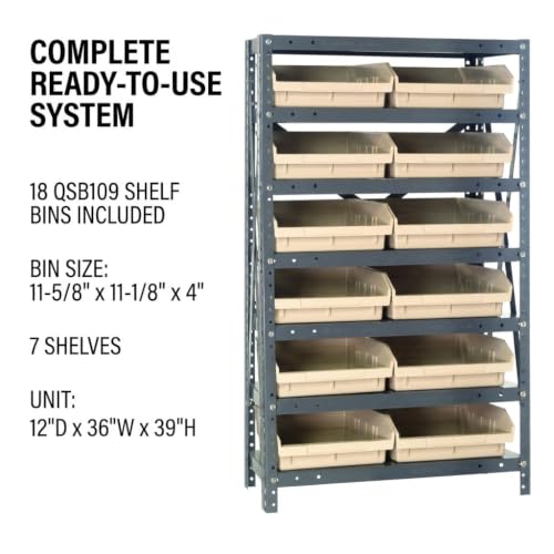 Quantum Storage Systems 1239-109IV Steel Shelving Unit with 4' Shelf Bins, 12' D x 36' W x 39' H, Ivory - size: 39" H x 36" W x 12" D, style: 12" L x 12" W x 4" H 18 Economy Ivory Bins