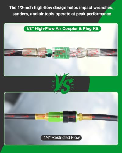 1/2" Air Hose Fittings Kit, 3-Piece Quick Connect Adapter, 1/2" Male NPT I/M Industrial Coupler and 2 Plugs, 300 PSI Green Plated Heavy Duty Iron, Ideal for Pneumatic Tools & Air Compressor - size: 3 PCS Male Thread-1/2"