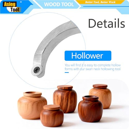 Swan Neck Hollower Tools Bar Wood Turning Tool Set Carbide Tipped Lathe Chisel with Ci3 12mm Round Carbide Insert Cutter for Wood Hobbyist or DIY or Carpenter