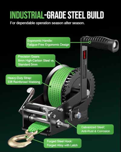 Kolvoii 3500 lbs Boat Trailer Winch with Strap Dual-Speed 4:1/8:1 Green - size: 3500 lb - Green Strap