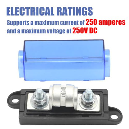 250 Amp Class T Fuse Holder, 250V AC/DC Fuse Block, Suitable for Inverters and High-Power Appliances in Marine, Automotive, and RV Applications - size: 250V 250A