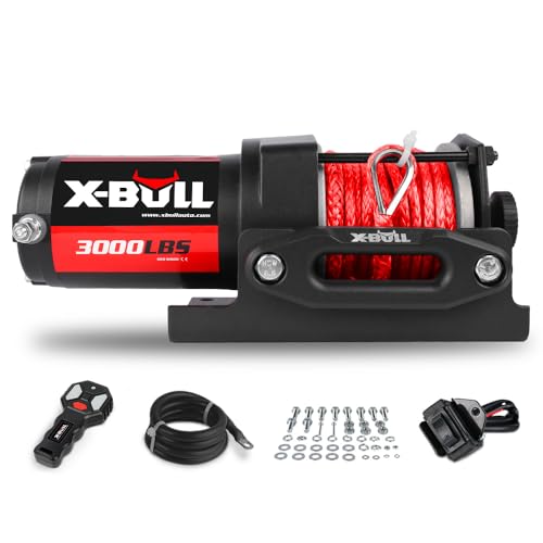X-BULL 12V 3000LBS Electric Winch Synthetic Rope Electric Winch for Towing ATV/UTV Off Road with Mounting Bracket Wireless Remote New - size: 3000Lbs-Synthetic Rope