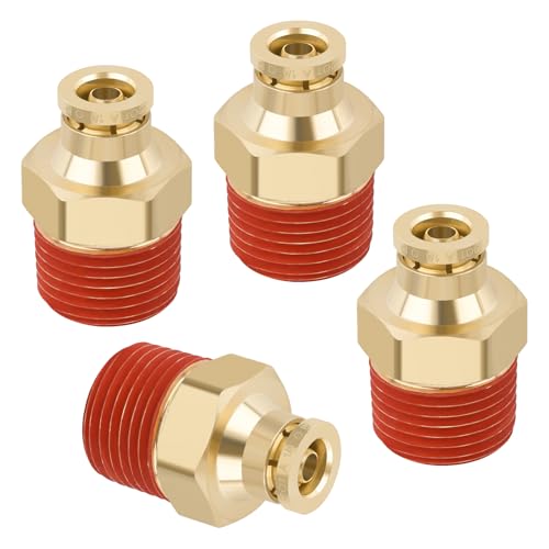 DOT Approved Male Straight Brass Union 1/4" Tube x 3/8" NPT, 4PCS - size: 1/4" OD x 3/8" NPT