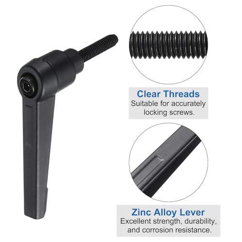 uxcell 4pcs Lever Adjustable Handles M5 x 20mm Metric Male Thread with Nuts Washers, Level Clamping Handle Set Hand Stud Knobs Rotating Screw Handles Bolts with Locking Lever, Black - size: M5 x 20mm
