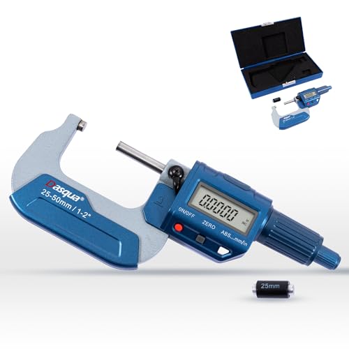 Dasqua Precision Professional 1-2"/25-50mm 0.00005"/0.001 mm Resolution Digital Outside Micrometer with Carbide Tip 1-2" Measuring Tool Metric/inch Conversion - color: Digital, size: 1-2"