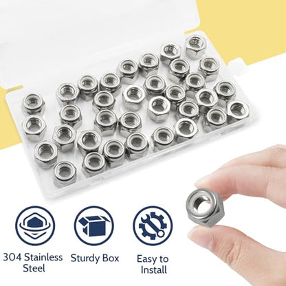 3/8-16 Lock Nut, 35Pcs Stainless Steel Nylock Insert Locking Nuts - size: 3/8"-16, 35 Pack
