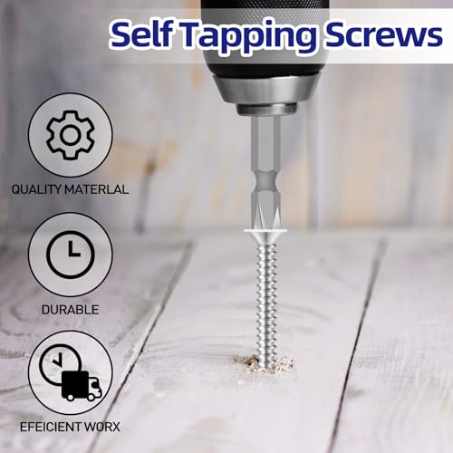 #4 x 1 Flat Head Self Tapping Screws, White Head Wood Screw, 304 Stainless Steel 18-8, Screwdriver Bit Included, 200 PCS - color: White, size: #4 x 1"