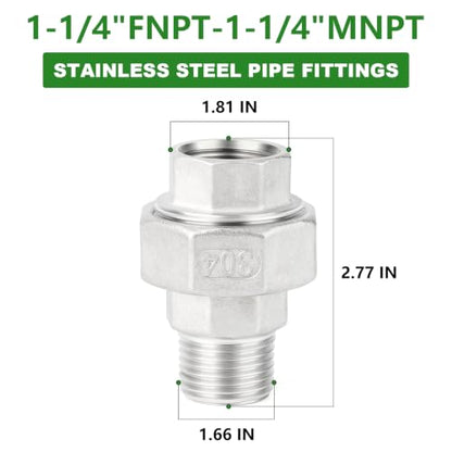 TAISHER 1PCS 304 Stainless Steel Union，1-1/4" NPT Male x 1-1/4" NPT Female Cast Pipe Fitting,Reducing Pipe Adapter Fitting - size: 1-1/4" (F x M)NPT