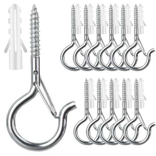 FSAH 12 PCS Q-Hanger Hooks with Safety Buckle, Windproof Screw Hooks - color: Silver, size: 12 Pcs