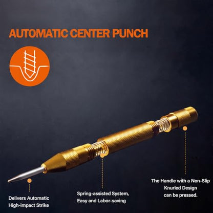 5PCS Step Drill Bits with Automatic Center Punch - size: 6Pc Step Drill Bits