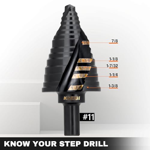 KSEIBI 5 Steps 7/8-1-3/8 inch SAE Standard Industrial Grade Step Drill Bit 3 Flat Shank, 575082 High-Speed Steel Metal Drill Bits Black Oxide M2 Material - style: 5 steps (7/8” to 1-3/8”)
