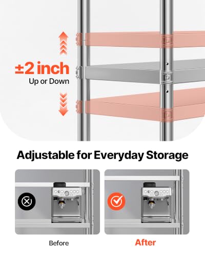 VEVOR Stainless Steel Shelving 48x18.5 Inch 5 Tier Adjustable Shelf Storage Unit Stainless Steel Heavy Duty Shelving for Kitchen Commercial Office Garage Storage 330lb Per Shelf - size: 5Tier 48x18.5x72", style: 5Tier 48x18.5x72"