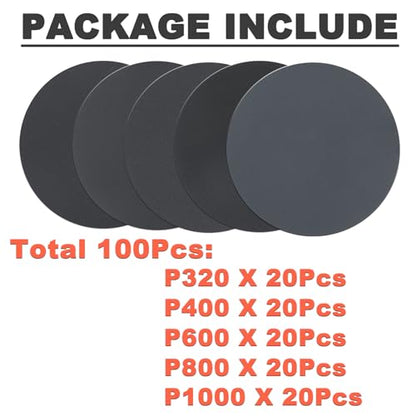 100Pcs 320-1000 Assorted Grit 6 Inch Sanding Discs Hook & Loop