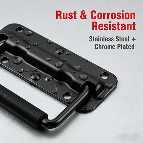 2pcs Spring Loaded Handles 4.3" Heavy Duty Stainless Steel Chest Handle with Rubber Grip, Surface Mount Folding Handles for Toolboxes Storage Boxes & Crates - color: Black