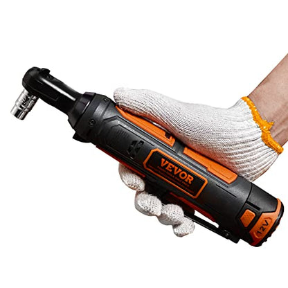 VEVOR 3/8" Cordless Electric Ratchet Wrench Set, 33 Ft-lbs 12V Power Ratchet Tool Kit with 45-Min Fast Charge, 2-Pack 2.0Ah Battery, Built-in LED Light, Variable Speed Trigger, 10 Sockets - size: 11.02 in, style: Standard