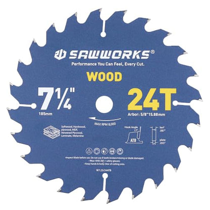 SawWorks 7-1/4" 24T Thin Kerf Circular Saw Blade Woodworking Ripping - size: 7-1/4 In 24T