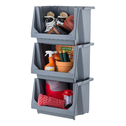 IRIS USA 3-Pack Large Open Front Storage Bins, Gray - size: Large - 3 Pack