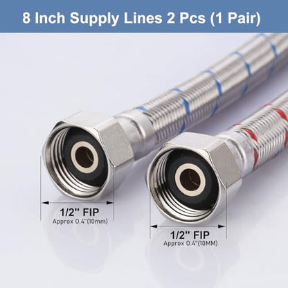 ARCORA 8-Inch Length Faucet Hose Connector Braided Stainless Steel cUPC Supply Lines 1/2-Inch FIP x 1/2-Inch FIP Sink Hose Replacement 1 Pair - size: 8 Inch