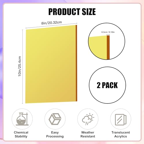 Lesnlok Yellow Acrylic Sheets 1/8 inch Thick 3mm 2 Pack 8 x 10 Clear Plexiglass Sheets,for Sign,Craft,Painting,Laser Cutting,DIY Display Projects… (8"x 10", Yellow, 2)… - color: Yellow, size: 8"x 10"