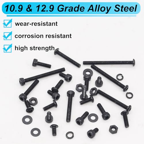2135PCS M3 Screws Kit, M3x5/6/8/10/12/16/20/25/30/35mm Button Head and Socket Head Screws Bolts Nuts Washers Kit, 10.9 & 12.9 Grade Alloy Steel, Metric Bolts for 3D Printing - color: BK-M3 x 5-35mm