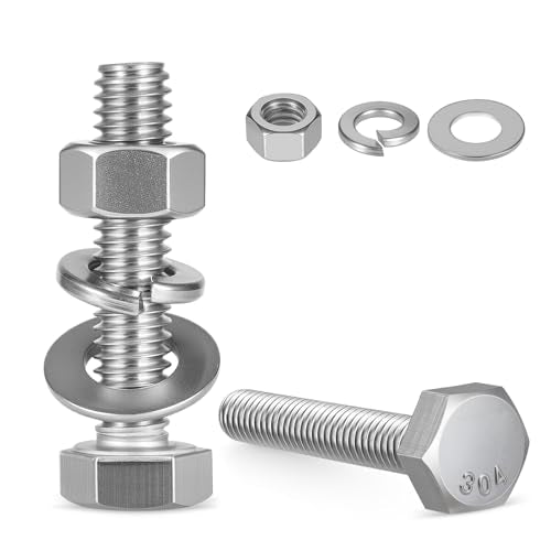 50Sets 1/4-20 x 1-1/2 Hex Head Screw Bolt,Nuts,Flat Washer Kit 304 Stainless Steel 18-8 Full Threaded - size: 1/4-20 x 1-1/2"
