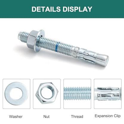 1/2" x 4-1/4" Concrete Anchors (50 Pack) 1/2 inch Wedge Anchors Bolts Zinc Plated - size: 1/2"x4-1/4"