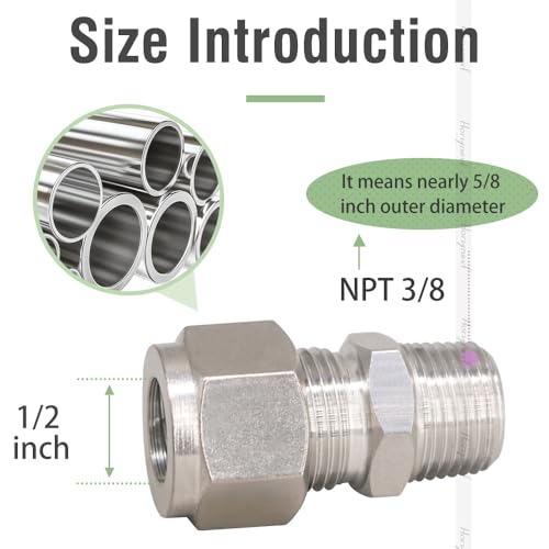 3/8 Compression Fitting, Stainless Steel 304 Tube Fittings,2 Pcs - size: NPT 3/8-1/2" O.D. 2 pcs