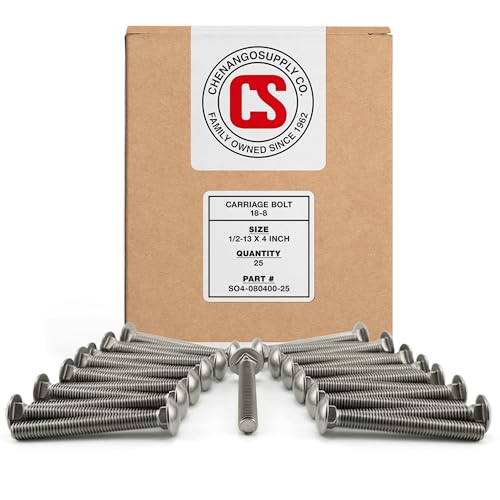 Stainless 1/2-13 x 4 Carriage Bolt (1" to 5" Lengths Available in Listing), 18-8 Stainless Steel, 25 Pieces (1/2-13 x 4) - size: 1/2-13 x 4"