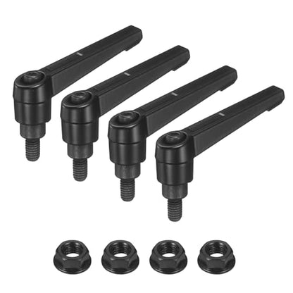 uxcell 4Pcs Adjustable Clamping Lever Handles, M6x10mm Zinc Alloy Male Thread Stud Knobs with Nuts Quick Release Bolt Rotating Screw Handles for Lathes Woodworking, Black - size: M6x10mm