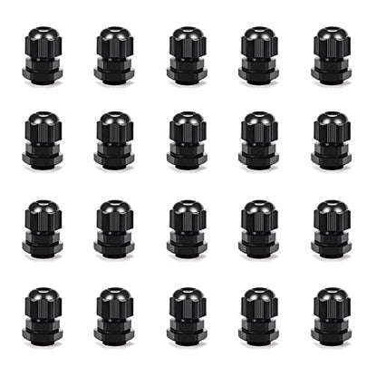Cable Gland 20 Pack Plastic Waterproof Adjustable Connector 4-8mm PG9 Strain Relief Cord Connectors Joints Nylon with Gaskets - size: PG9(20-pack)