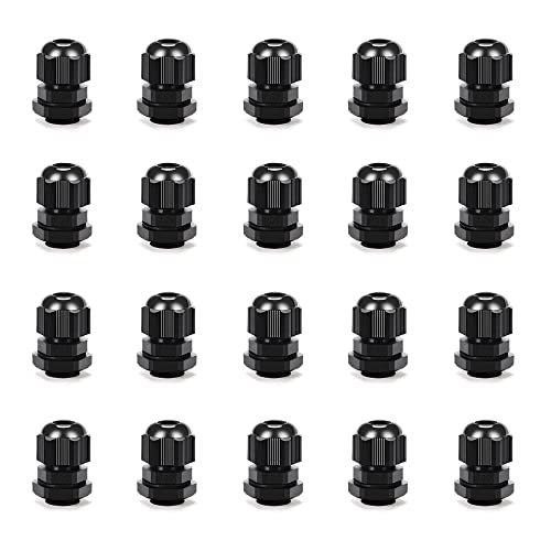 Cable Gland 20 Pack Plastic Waterproof Adjustable Connector 4-8mm PG9 Strain Relief Cord Connectors Joints Nylon with Gaskets - size: PG9(20-pack)