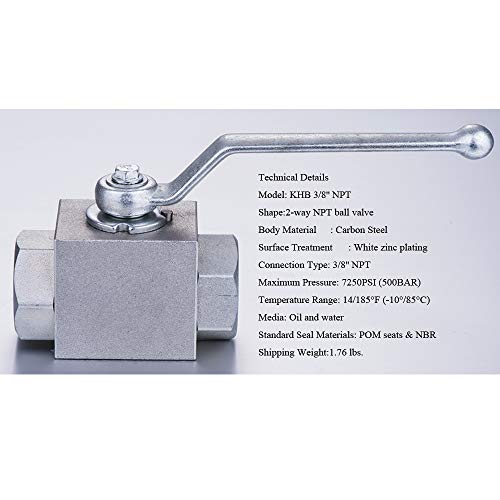Taixin Hydraulic High Pressure Ball Valve 2 Way 3/8''NPT 7250 PSI KHB Shut-Off Hydraulic Valve - size: 3/8 NPT, style: KHB