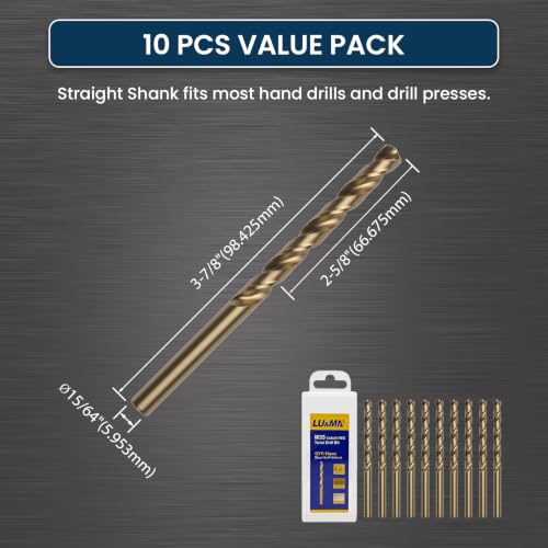 LU&MN M35 Cobalt HSS Jobber Length Twist Drill Bit, 15/64", 10 PCS - size: 15/64"
