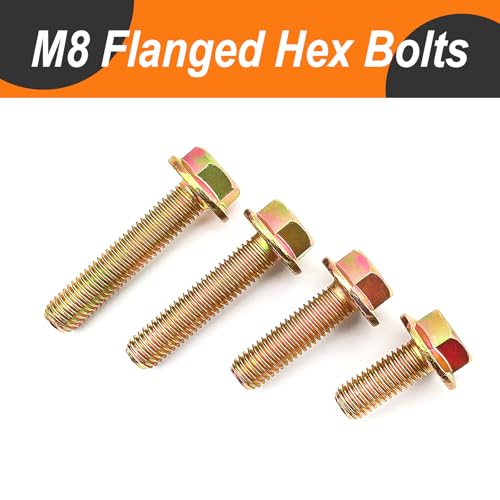 M8 x 30mm 20pcs Heavy Duty Flanged Hex Head Bolts, Flange Hexagon Head Screws, 10.9 Grade Alloy Steel, Yellow Zinc Plated, Metric Fully Thread - size: M8 x 30mm(20pcs)