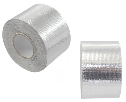 2 Rolls Fireproof Self-Adhesive Heat Shield Tape, Fiberglass Heat Resistant Tape High Temperature Reflective Silver Foil Tape Tear-Resistant for Automotive, HVAC, and Indus. Use (1.5inch*14.76ft)