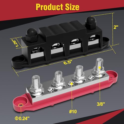 MOFEEZ Bus Bar Pair, 4x3/8 Post, 3X#10 Screws, 48V 400A, Red & Black - size: 4 x 3/8"