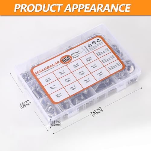 568 Pcs M4 M6 M8 Phillips Pan Head Machine Screws Bolts Assortment Kit - size: M4/M6/M8 - 10/16/20/30/40mm