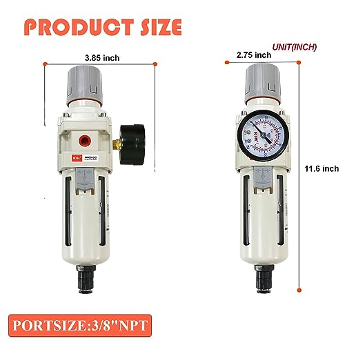 RIH Pneumatics 1/2"NPT Auto Drain Air Filter Pressure Regulator Combo Piggyback, air Pressure Regulator，Water Separator air Compressor(1/2"NPT) - size: 1/2"NPT Auto Drain