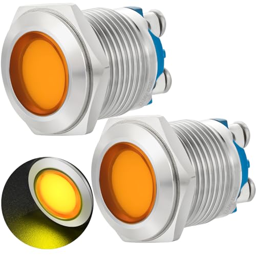 (2 Pcs) Signal Light 16mm Indicator Light Yellow LED 5/8inch 12V/24V DC/AC Pilot Lamp Waterproof IP67 Metal Stainless Steel 304 - color: Yellow, size: 12-24 V AC/DC