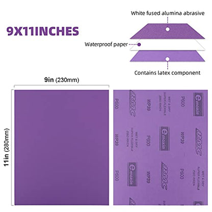 POLIWELL 600 Grit Sanding Sheets 20 PCS 9 x 11 Inch Purple Alumina - style: 600Girt