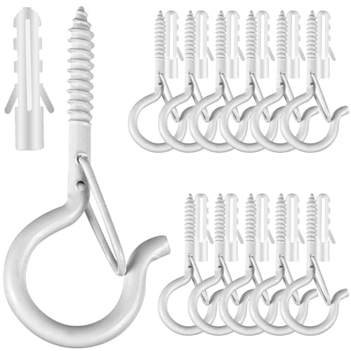 FSAH 12 PCS Q-Hanger Hooks with Safety Buckle, Windproof Screw Hooks - color: White, size: 12 Pcs
