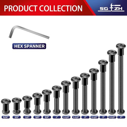 1/4-20 x 1/2" 20Pcs Flat Head Hex Socket Cap Screws Bolts Barrel Nuts Kit, 304 Stainless Steel 18-8, Full Thread, Black Oxide by SG TZH (with Hex Spanner) - color: Black, size: 1/4-20 x 1/2"